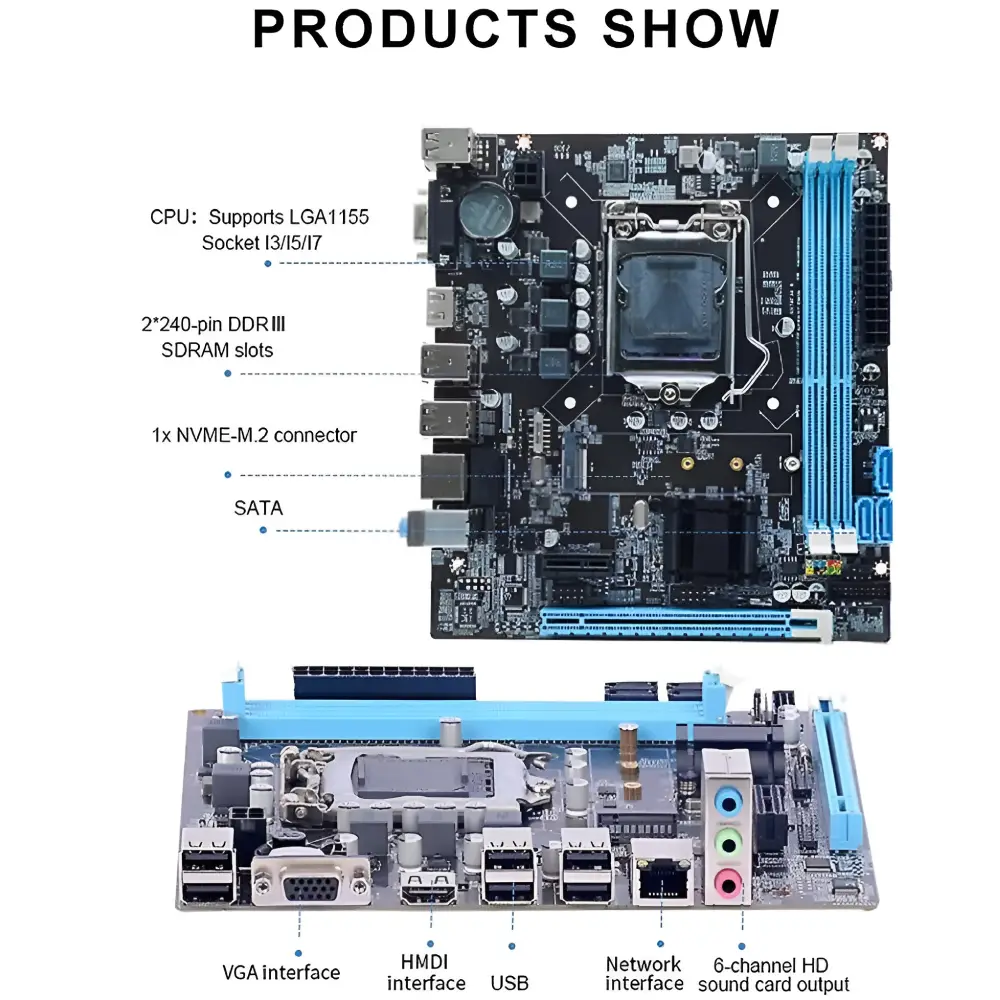 Consistent H61 DDR3 Motherboard For 2nd | 3rd Gen With NVMe Slot view 4